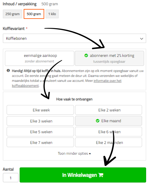 Een afbeelding die het proces illustreert om je aan te melden voor een Café du Jour-koffie-abonnement